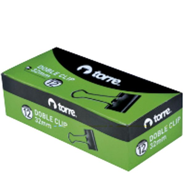 CAJA  DOBLE CLIP NEGRO  32 MM. 12 UNID.