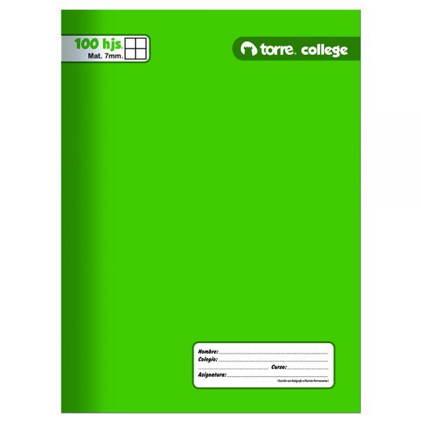CUAD. COLLEGE TORRE LISO MAT. 7MM. 100 H